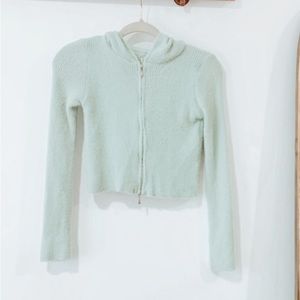 Mint Green Beautiful Crop Two Way Zip Sweater